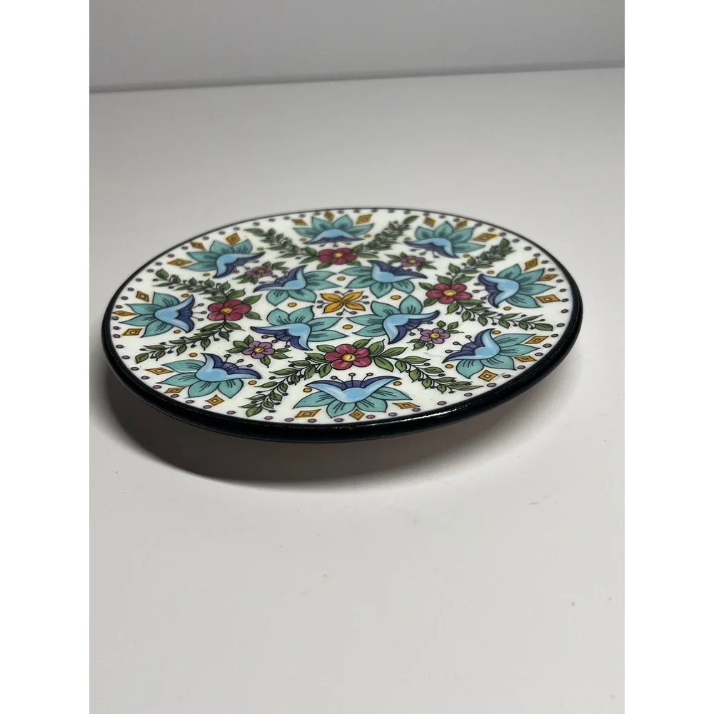 Ceraplat Hand Painted Spain Ceramic Floral Wall Hanging Plate Blue Pink 4.75in